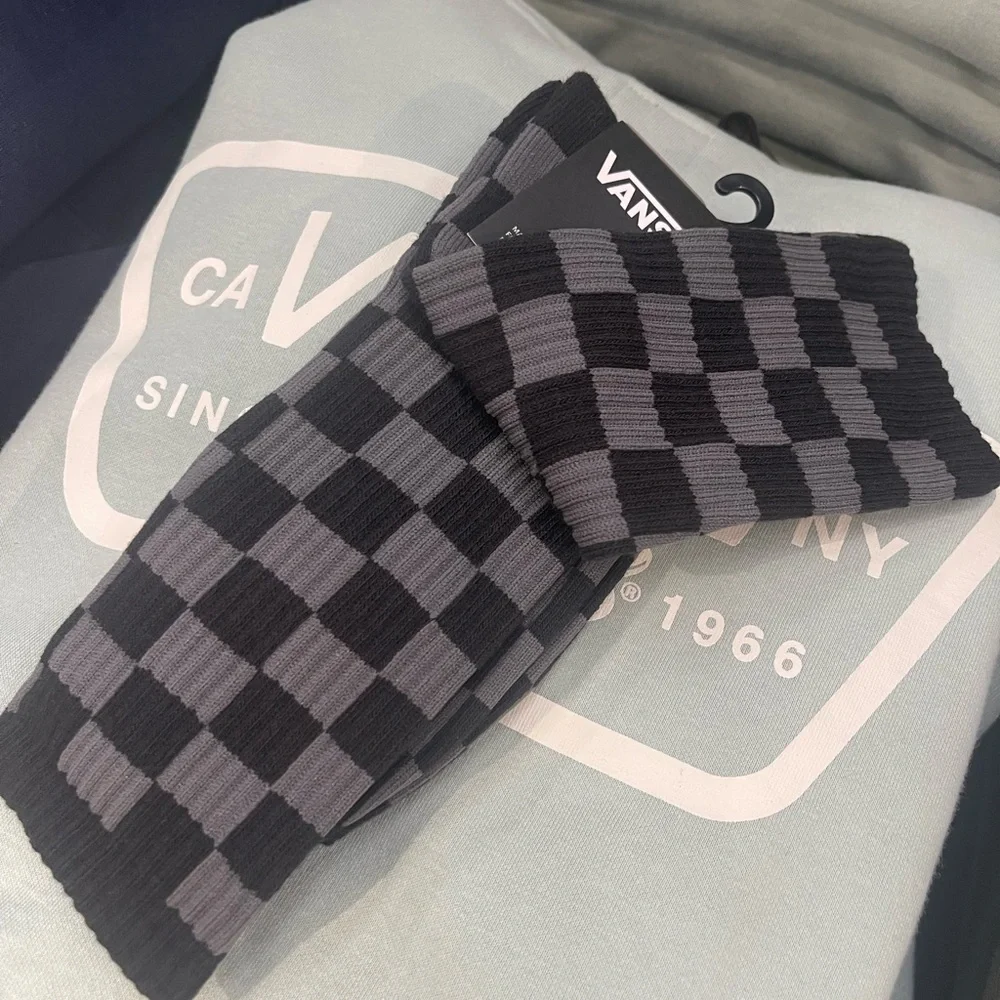 Vans Checkerboard Pewter / Black Crew Socks (1 pair) Monochrome Checkered Crew